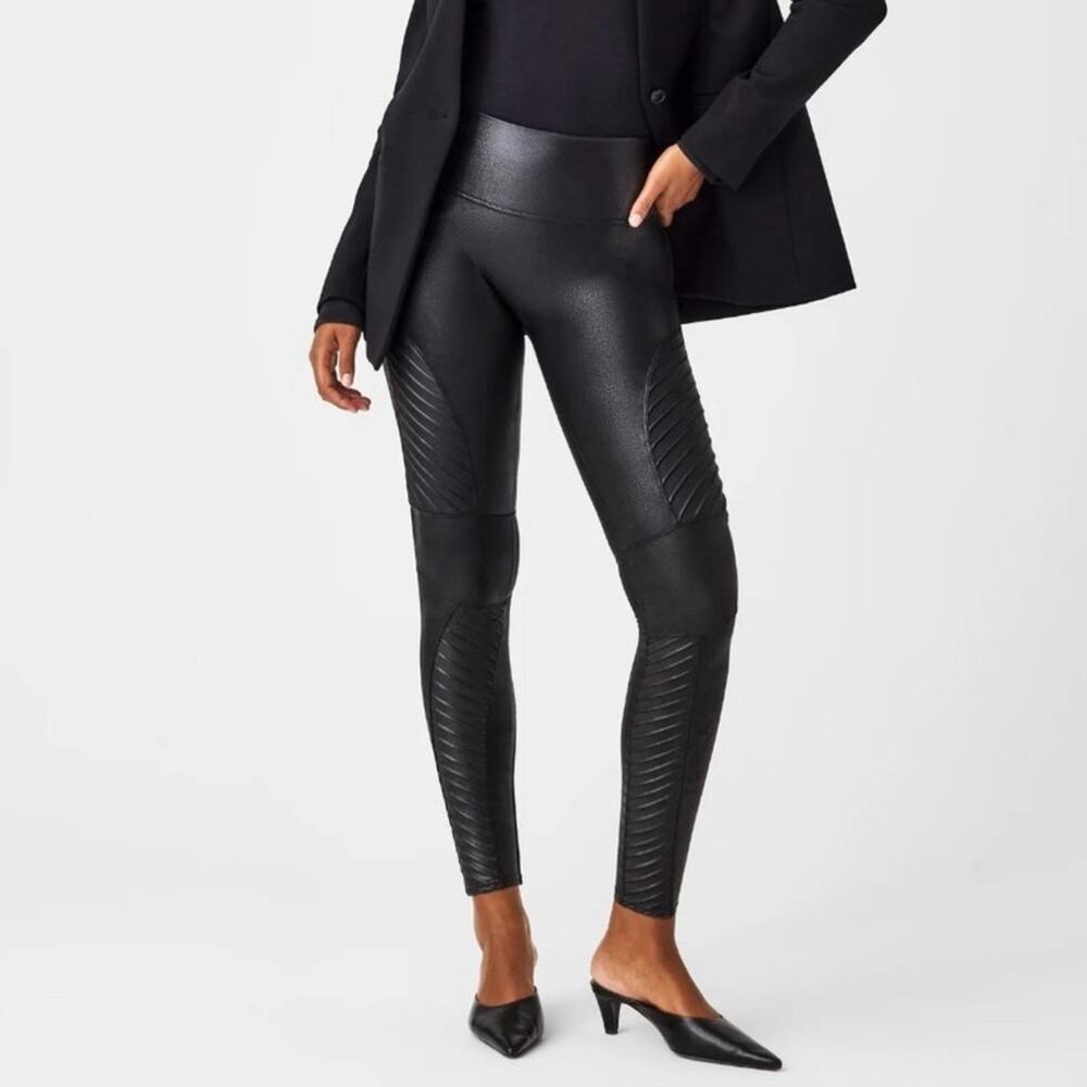 Spanx Faux Leather Moto Leggings - BLACK